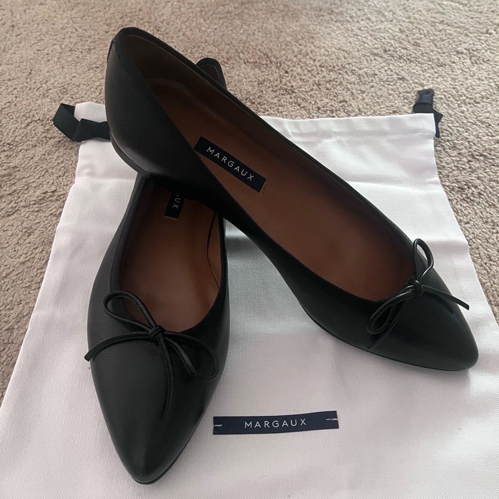 Margaux “The Pointe” Classic Black Bow Flats - NEW
